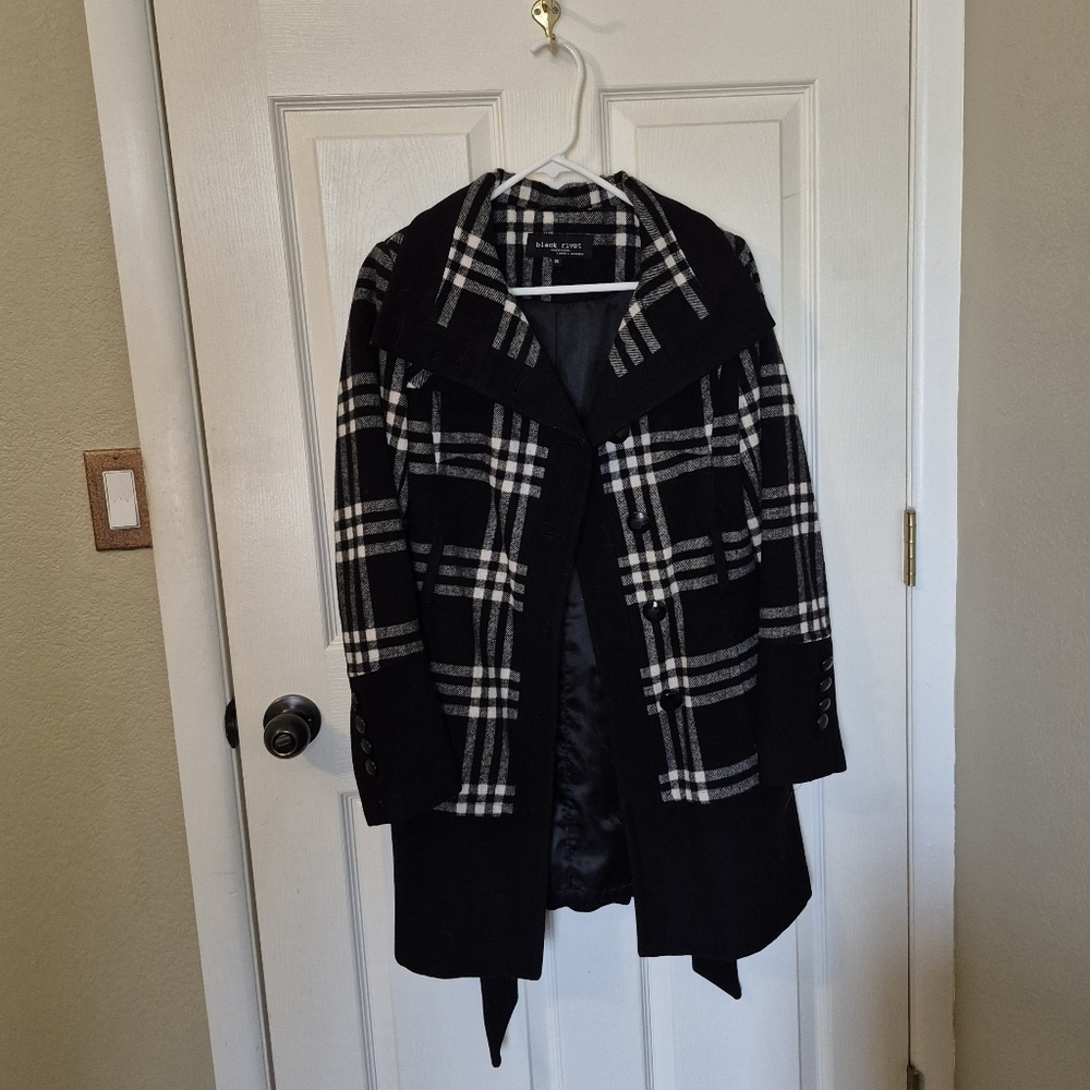 Black Rivet Women's Plaid Trench Coat